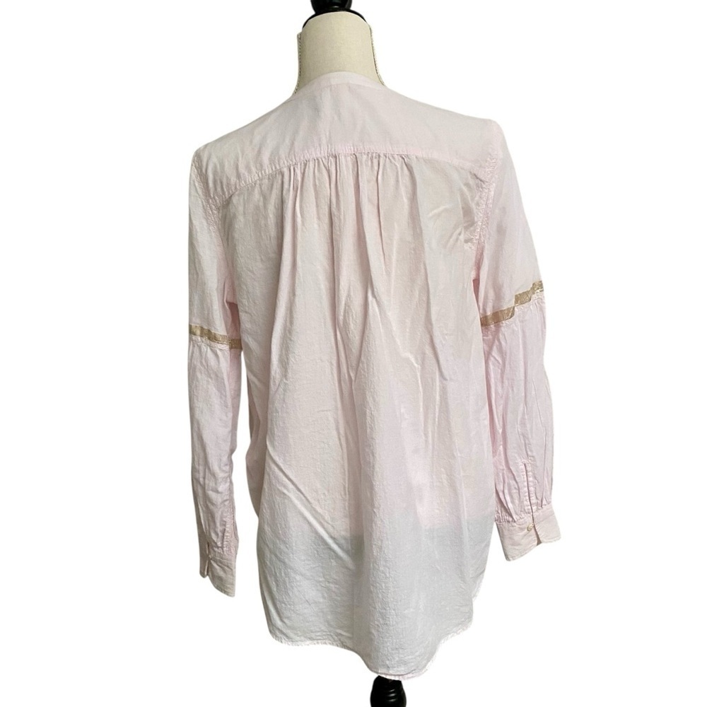 Free People Blush Pink Metallic Trim Cotton Button Down Blouse L Boho Top - Picture 11 of 16